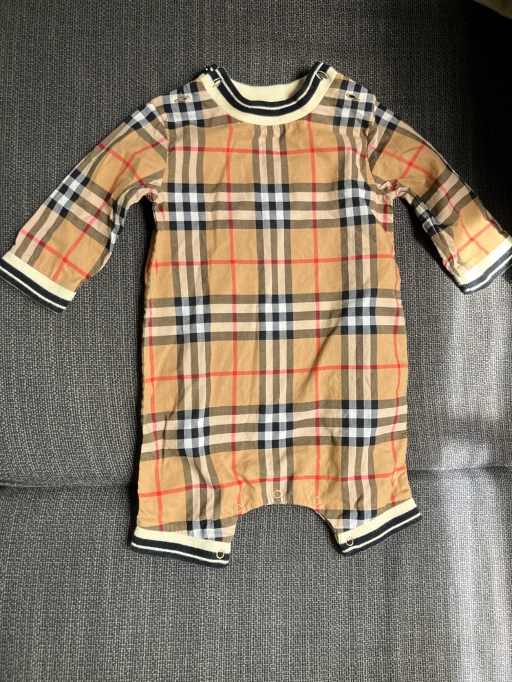Burberry Beige Check Cotton Baby One-Piece